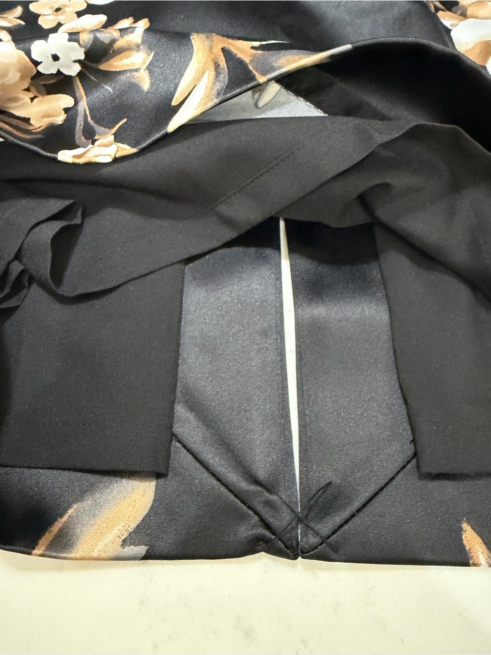 White House Black Market Black Satin Mini Skirt with Beige Floral Print - Picture 13 of 16